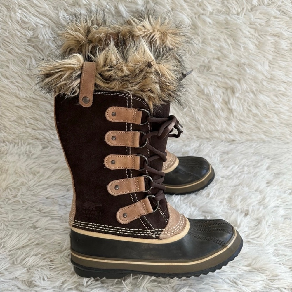 Sorel Joan of Arctic Winter Snow Boots Brown Faux Fur Size 6